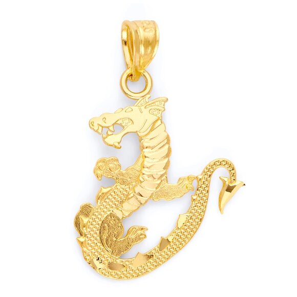 Solid 14k Gold Dragon Pendant - Chinese Zodiac Jewelry Gifts for Men and Women